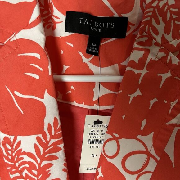 NWT Talbots CASUAL COTTON BLAZER - TROPICAL PINEAPPLE Orange White 6 - Picture 2 of 6